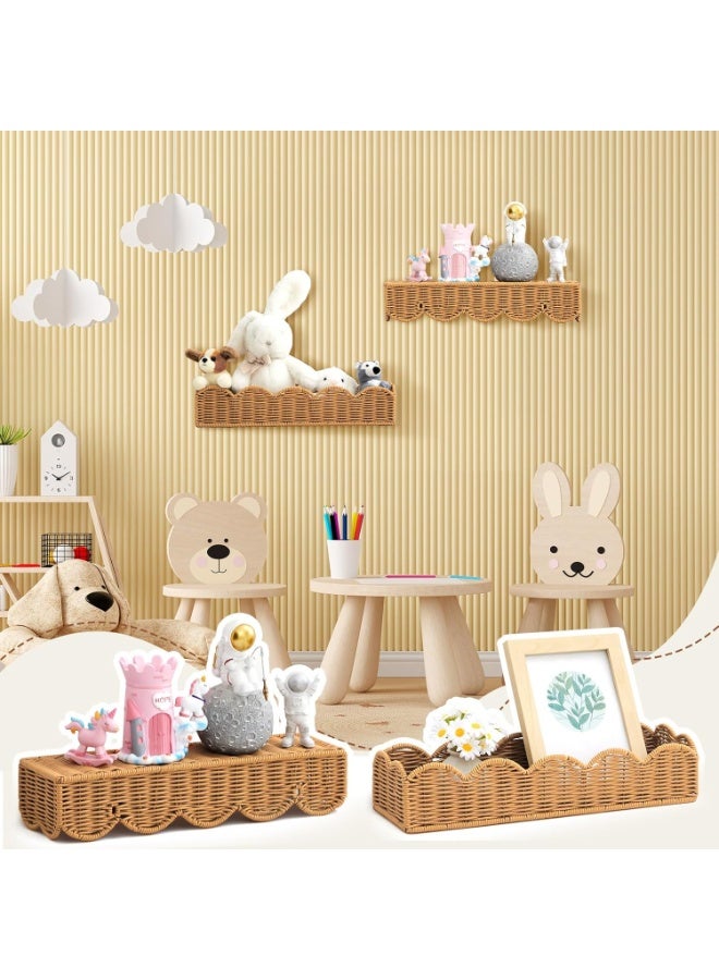 Bukela 3-Piece Nursery Shelving Set, Fan-Shaped Rattan Wall Shelf (15.8 X 3.2 Inches), Wall-Mounted Plastic Floating Shelf, Bohemian-Style Rattan Hanging Shelf, Ideal For Nursery Decoration And Storage - Image 5